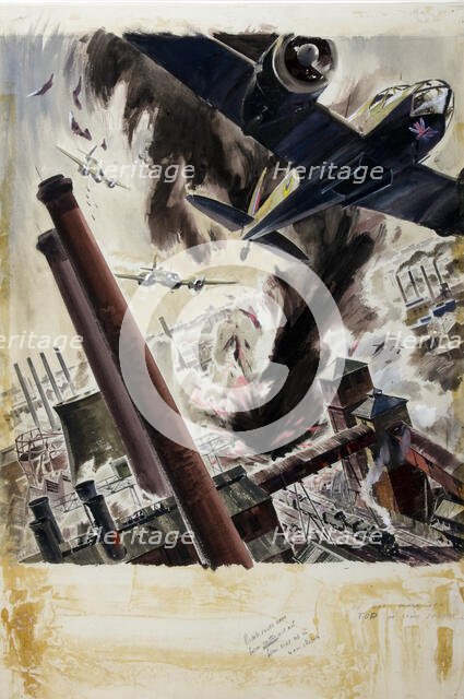 War Effort Bombing scene, between 1939 and 1946. Creators: Central Office of Information, James Gardner.