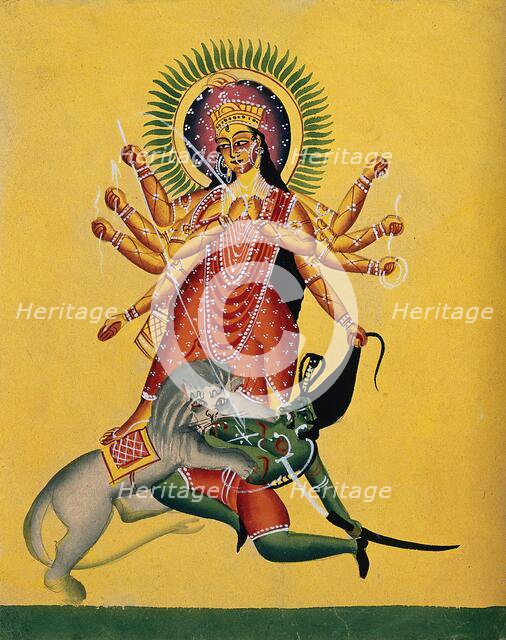 Durga kills the demon, c1890. Creator: Unknown.