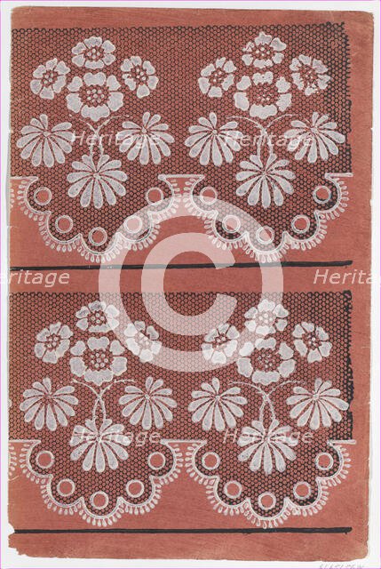 Red sheet with two borders with a white floral pattern atop a black ..., late 18th-mid-19th century. Creator: Anon.