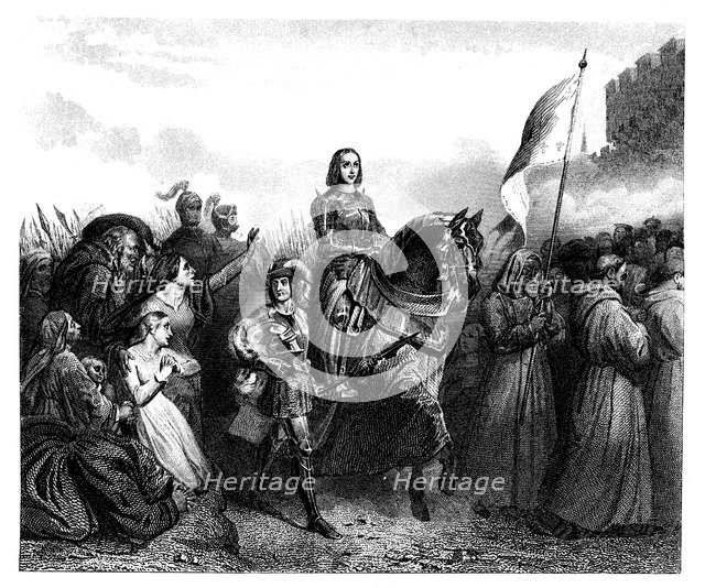 Joan of Arc (1412-1431) entering Orleans on May 18, 1429, engraving from 1853.