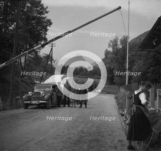 1937 Mercedes Benz 260D Cabriolet towing caravan. Creator: Unknown.