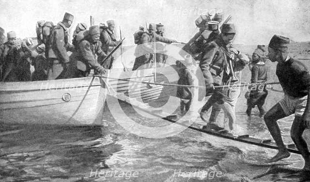 Senegalese soldiers embarking on the Egyptian coast, World War I, 1915. Artist: Unknown