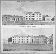 Two views of the new barracks in Hyde Park, London, 1797.                                   Artist: Anon