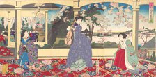 A Dance Party: Enjoying Cherry Blossom Viewing at Ueno (Tobukai Ueno oka yuran no z..., March, 1887. Creator: Chikanobu Yoshu.