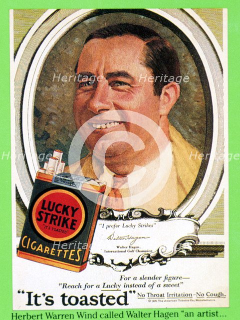 Walter Hagen advertising Lucky Strike cigarettes, c1930. Artist: Unknown