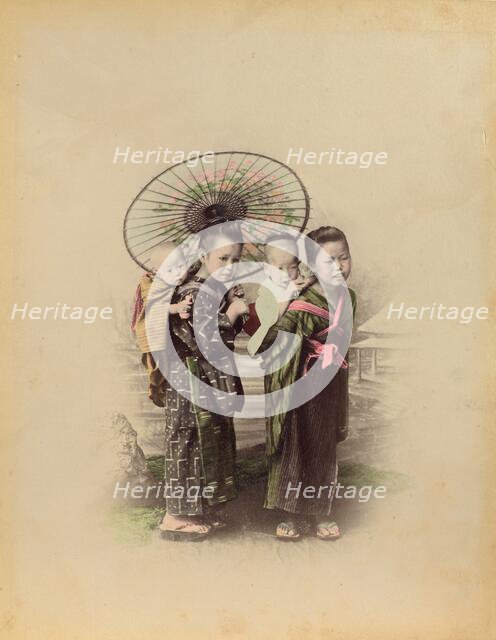 Japanese Mother with Her Three Children, 1870s-1890s. Creator: Kusakabe Kimbei.