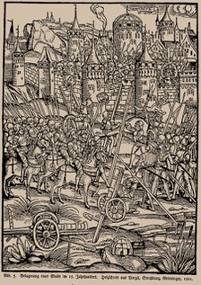 Siege of a city in the 15th century. From the Strasbourg Vergil by Johann Grieninger, 1502.