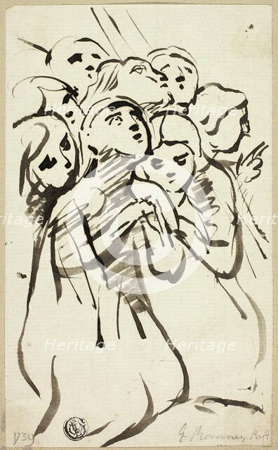 Kneeling Figures Huddled Together, n.d. Creator: George Romney.