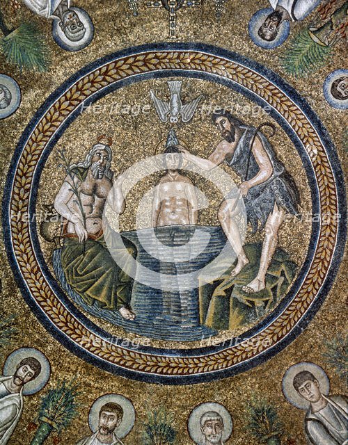Baptism of Jesus by Saint John the Baptist, Arian Baptistry, Ravenna, 6th century.  Creator: Unknown.