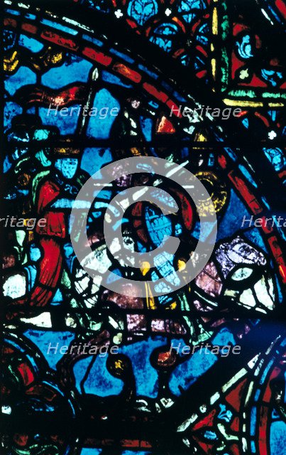 Charlemagne battles the Saracens, stained glass, Chartres Cathedral, France, c1225. Artist: Unknown