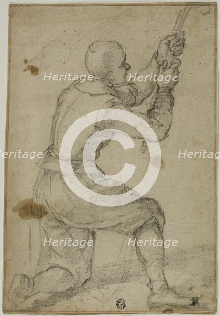 Man on Bended Knee, Pulling on Rope, c.1604. Creator: Bernardino Poccetti.