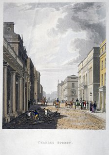 View of Charles Street with figures working in the foreground, London, 1822.          Artist: Anon