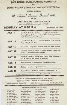 Poster for the 4th Annual Summer Festival at the East Harlem Fountain Plaza, c1963. Creator: James Weldon Johnson Community Center.