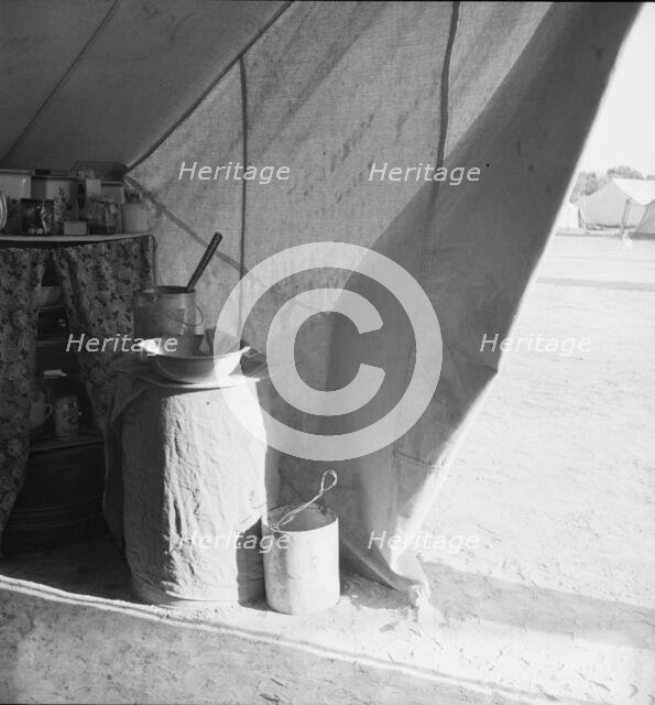 Tent of migratory workers in FSA camp (emergency), Calipatria, Calififornia, 1939. Creator: Dorothea Lange.