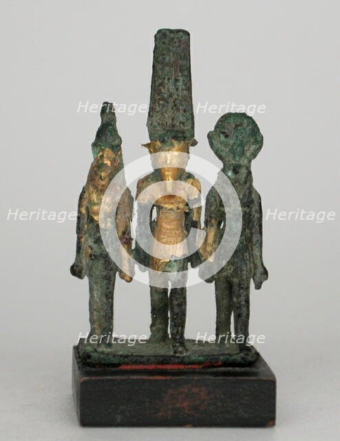 Statuette of the Theban Triad, Amun, Mut, and Khonsu, Egypt, Third Intermediate Period-Late Period.. Creator: Unknown.