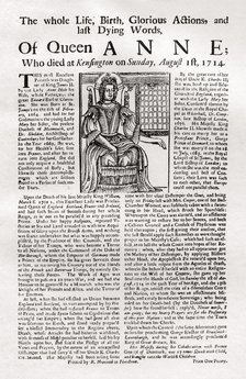 Broadside published on the death of Queen Anne, 1714 (1906). Artist: Unknown