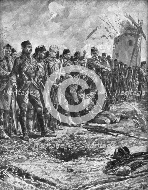 ''La Bataille des Flandres; les "London Scottish" se reforment sous le feu', 1914. Creator: Richard Caton Woodville II.