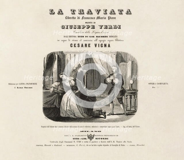 Cover of the first edition of the vocal score of opera La Traviata by Giuseppe Verdi. Creator: Ratti, Leopoldo (1821-1874).