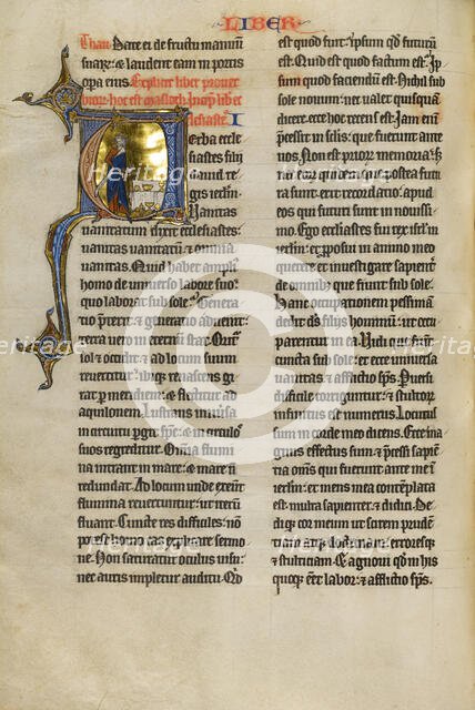 Initial V: Solomon Rejecting Earthly Treasures; Marquette Bible, about 1270. Creator: Unknown.