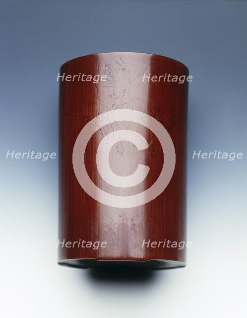 Decorated bamboo brushpot, China, mid 17th century. Artist: Pu Cheng