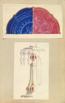 Designs for Two Decorated Plates and a Candleholder with Cut Glass Drops, 1845-55. Creator: Alfred Crowquill.