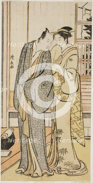 The Actor Ichikawa Yaozo III with a geisha, from an untitled series of prints showing...c1783/84. Creator: Torii Kiyonaga.
