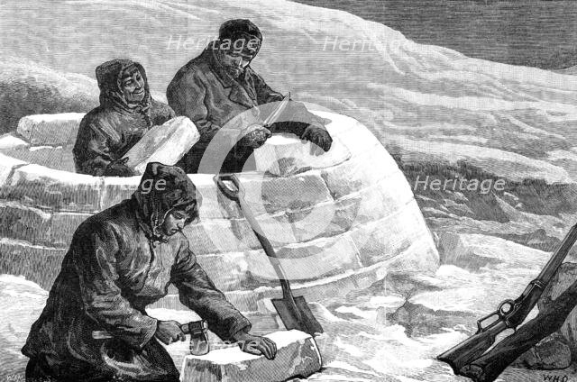 The American Franklin Search Expedition - the first frost: building a snow house, 1881. Creator: W. I. Mosses.
