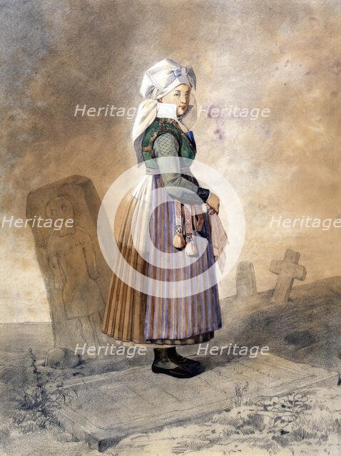Woman in folk costume from Frosta county in Skåne. Creator: Otto Wallgren.