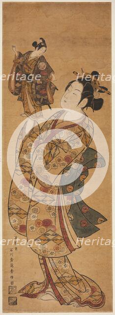 The Actor Onoe Kikugoro I holding a puppet of the Actor Sanogawa Ichimatsu I, c. 1740s. Creator: Ishikawa Toyonobu.