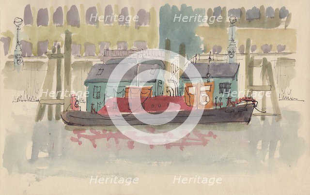 Floating pier on the River Thames in London, c1950.  Creator: Shirley Markham.