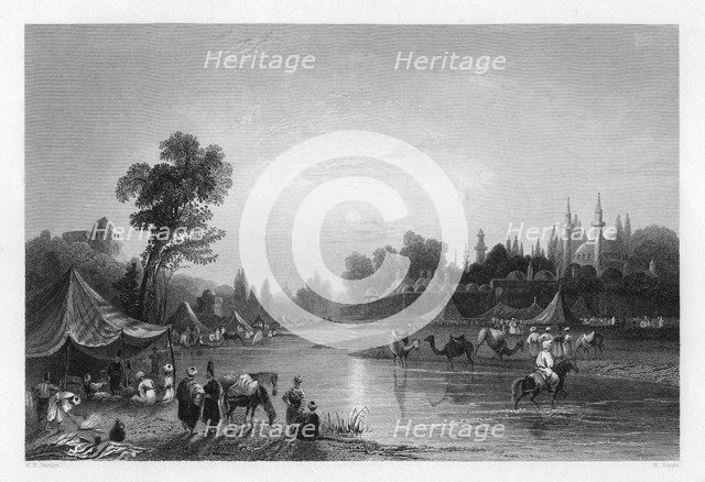 The Barrada River, (the ancient Pharpar), Damascus, Syria, 1841.Artist: Robert Sands