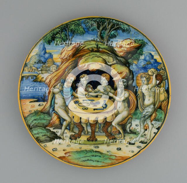 Plate with Theseus in the House of Achelous, from the Lancierini Service, Italy, 1540/50. Creator: Unknown.