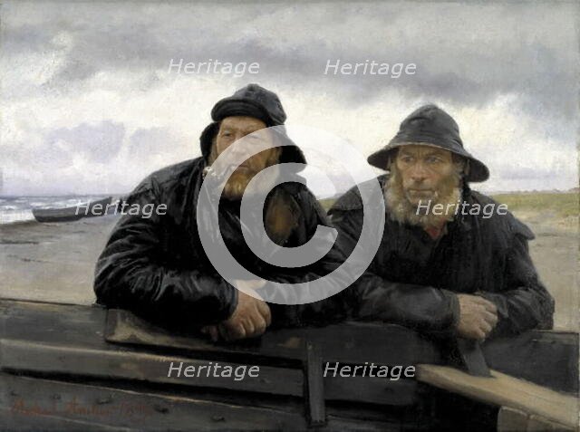 Two Fishermen beside a Boat, 1889. Creator: Michael Peter Ancher.