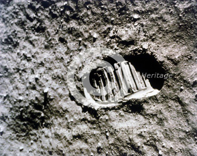 The first footprint on the Moon', Apollo 11 mission, July 1969.  Creator: NASA.