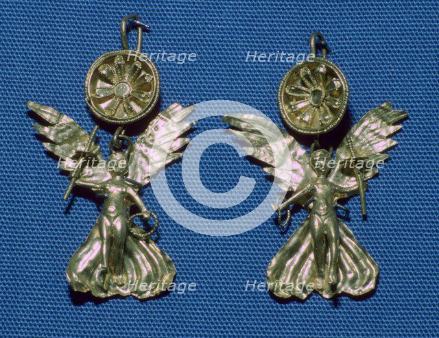 A pair of gold Nike earrings, 4th century BC. Artist: Unknown
