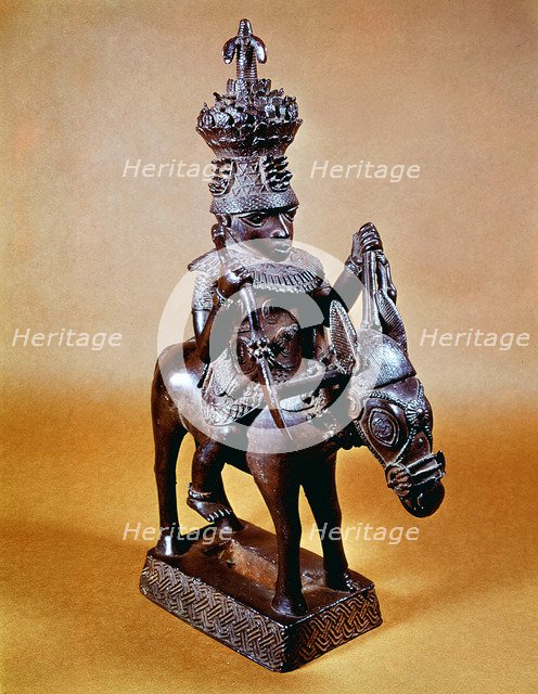 Benin bronze of horse and rider, West African. Artist: Unknown