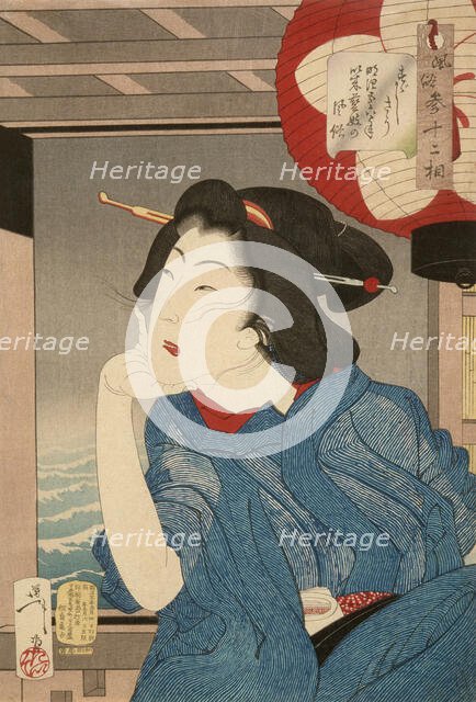 Cool: A Geisha of the Mid-1870s Seated in a Boat, 1888. Creator: Tsukioka Yoshitoshi.