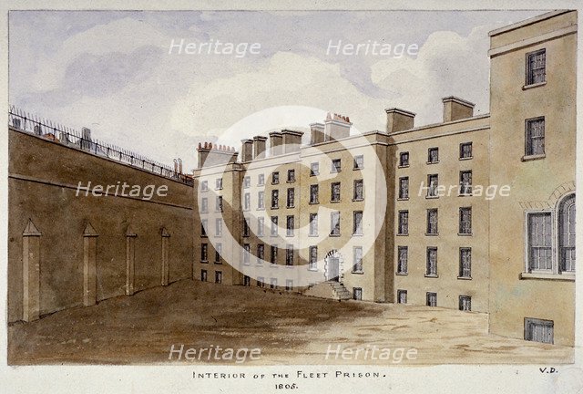 Inner courtyard of Fleet Prison, City of London, 1805. Artist: Valentine Davis