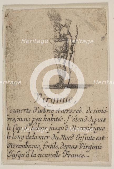 Virginia, from 'Game of Geography' (Jeu de la Géographie), 1644. Creator: Stefano della Bella.