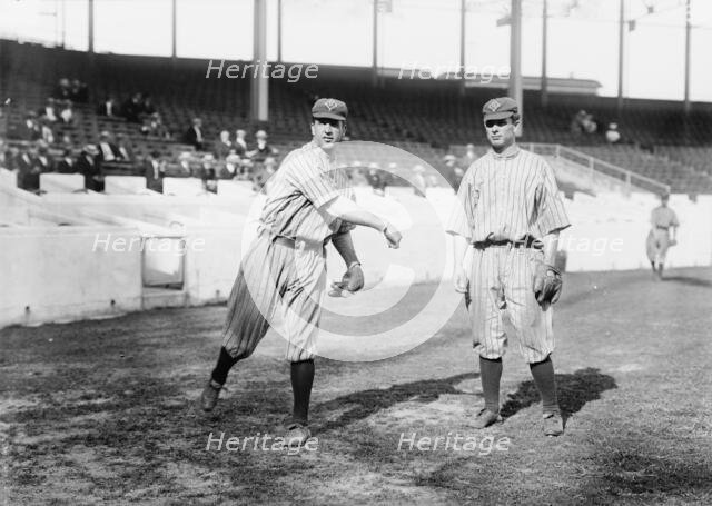 Bob Fisher & George Cutshaw, Brooklyn NL, at the Polo Grounds, NY (baseball), 1912. Creator: Bain News Service.