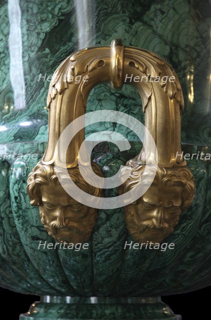 Malachite and gilt-bronze vase, Ekaterinburg faceting factory, Russia, c1841-c1842. Artist: Ekaterinburg faceting factory