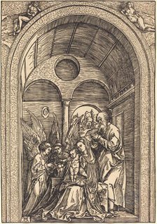 The Holy Family with Two Angels in a Vaulted Hall, c. 1504. Creator: Albrecht Durer.