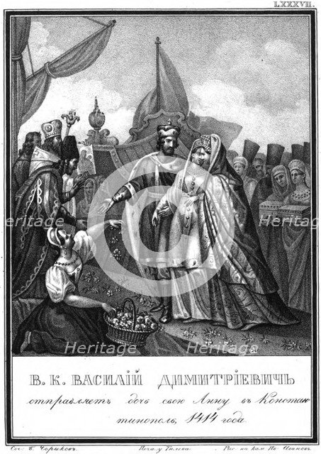 Vasily I of Moscow sends his daughter Anna to Constantinople. 1414 (From Illustrated Karamzin), 18 Artist: Chorikov, Boris Artemyevich (1802-1866)