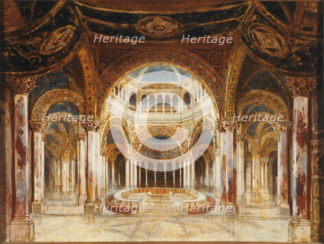 The Temple of the Holy Grail. Set design for opera Parsifal by Richard Wagner, 1882.