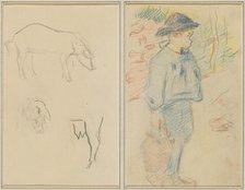 Three Studies of a Pig; Breton Boy Walking with a Jug [recto], 1884-1888. Creator: Paul Gauguin.