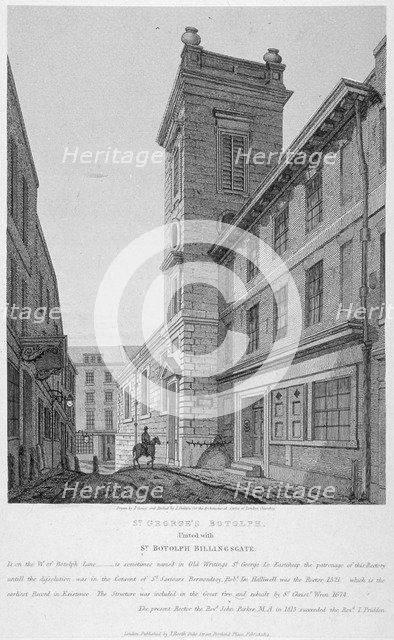 Church of St George Botolph Lane, at the south-east corner of George Lane, City of London, 1814. Artist: Joseph Skelton