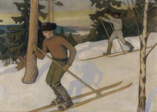 Boys Skiing, 1900. Creator: Vaino Blomstedt.