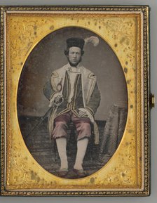 Untitled (Portrait of Seated Man, Wearing a Hat with a Feather), 1855. Creator: Unknown.