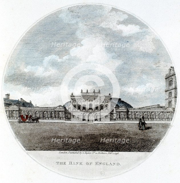 Façade of The Bank of England, Threadneedle Street, London, 1796. Artist: Unknown