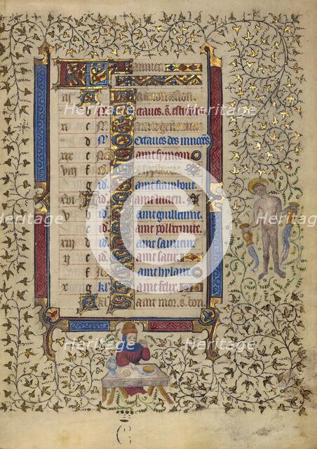 Calendar Page for January: Feasting: Aquarius; Book of Hours, about 1410. Creator: Unknown.